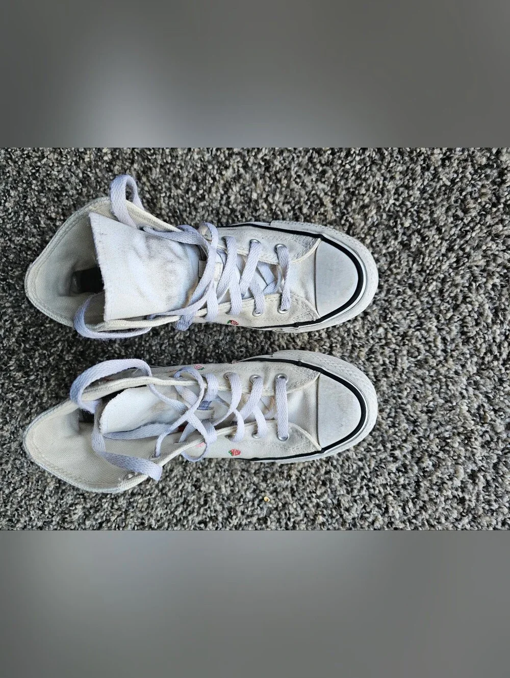Converse White High-Top  Sneakers with Pink & Red Strawberry Print 3.5